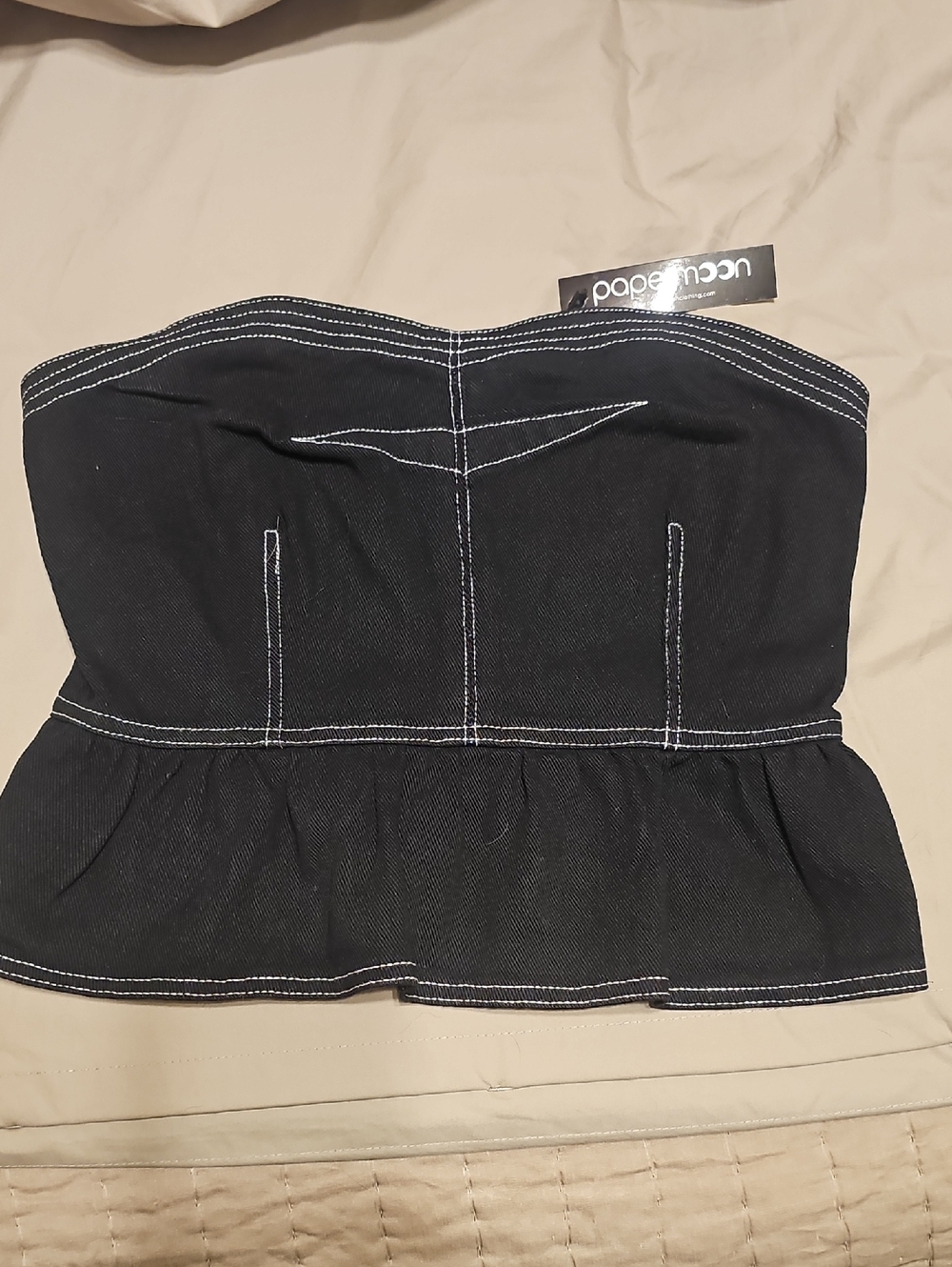 Papermoon Black Strapless Peplum Bustier with White Stitching